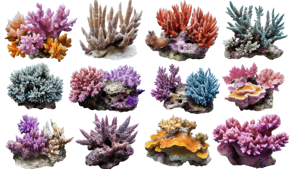 Variety of Colorful Coral Reefs on White Background