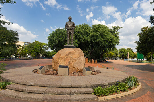 Statue of Sir Seretse Khama first President of Botswana in Gaborone, in the Government Enclave area of Gaborone, Africa.