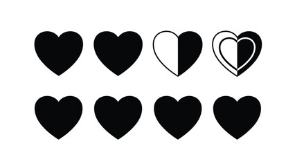 Set of red and pink heart icons in a vector illustration design for Valentine's Day romance decoration featuring shiny holiday shapes and love symbols on a white background