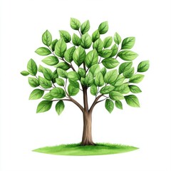 Green Leafy Tree on White Background for Nature and Environment Themes