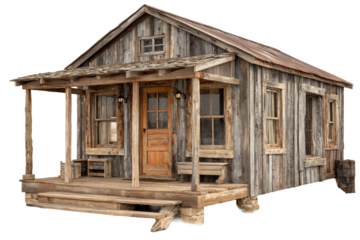 Rustic Wooden Cabin with Porch and Weathered Siding