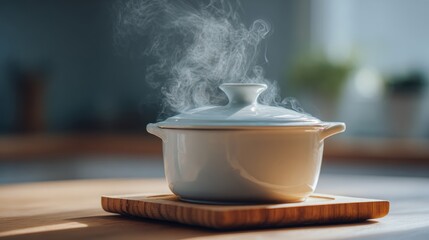hot pot on a board in a kitchen