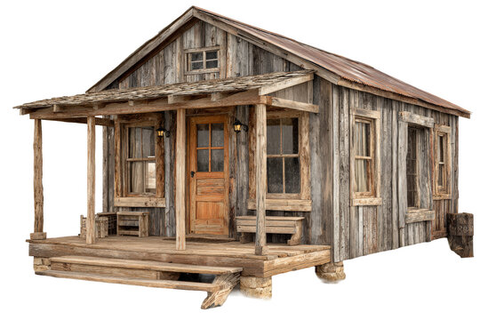 Rustic Wooden Cabin with Porch and Weathered Siding