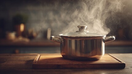 hot pot on a board in a kitchen