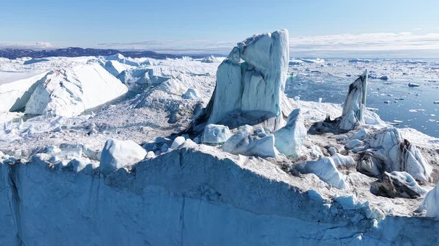 GREENLAND - 11.4.2025 - Wonderful aerial panorama of a huge iceberg on Greenland's Disko Bay.