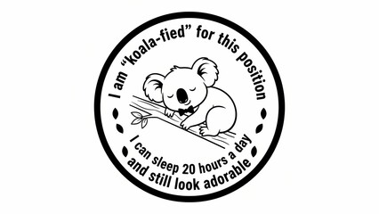Funny Koala-fied Pun Sticker Design, Minimalist Koala Sleeping on Branch Illustration