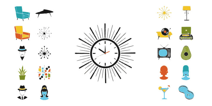 Sunburst Wall Clock Mid Century Decor Silhouette