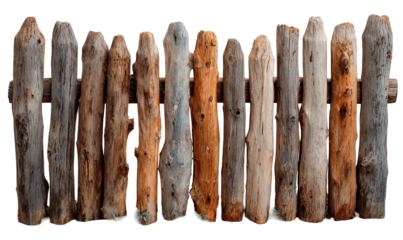 Rustic Wooden Fence Made of Natural Logs