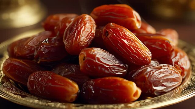Delicious Close Up of Dates Fruit on Golden Plate