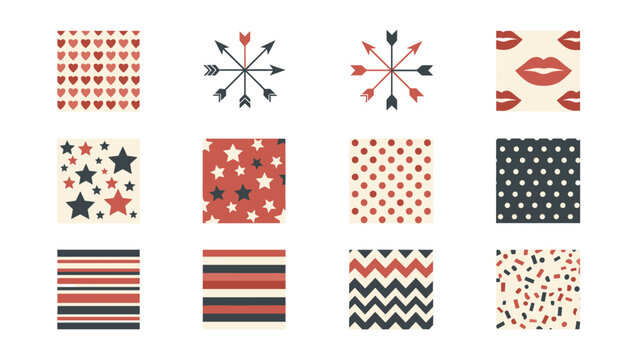 Retro Pattern Collection: Geometric Polka Dots Stars Stripes in Red Navy Beige