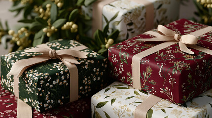 Christmas wrapping paper collection with matching textile prints, greeting cards and digital wallpapers, celebrating seasonal creativity, tradition, and visual harmony. cinematic color correction,