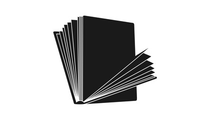 An elegant black and white illustration depicts an open book with fanning pages, suggesting knowledge and storytelling.