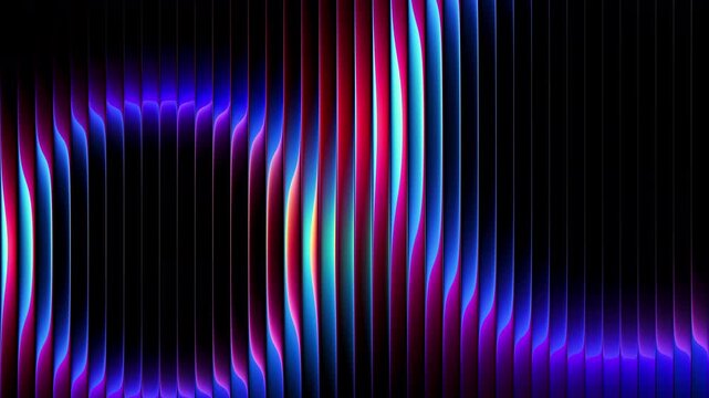 Futuristic smooth neon rings in rotational motion through ribbed glass. Dynamic luminous rings in continuous rotation and refractive glass distortion for creative digital projects. Seamless loop. 4K