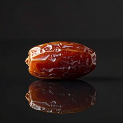 A Single Shiny Brown Date Fruit on Black Background