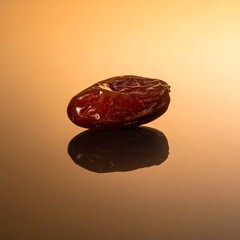 Single dried date fruit on reflective surface with gradient