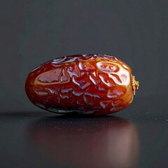 A Single Shiny Brown Date Fruit on Dark Background