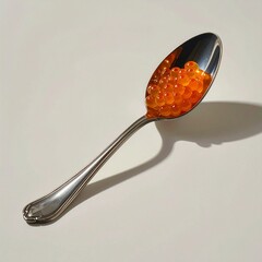 Spoonful of Delicious Orange Salmon Caviar on White Background