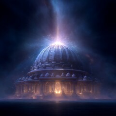 Obraz premium Spiritual temple dome shining under dramatic sunset sky high resolution picture