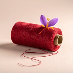 Red Thread Spool with Purple Saffron Flower Decoration