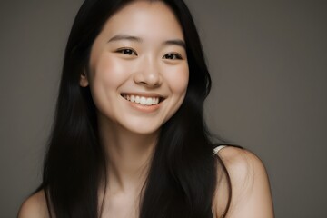 A woman with long black hair smiling at the camera