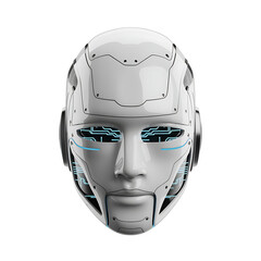 White Robot Head with Blue Glowing Circuit Eyes and Detailed Facial Features android