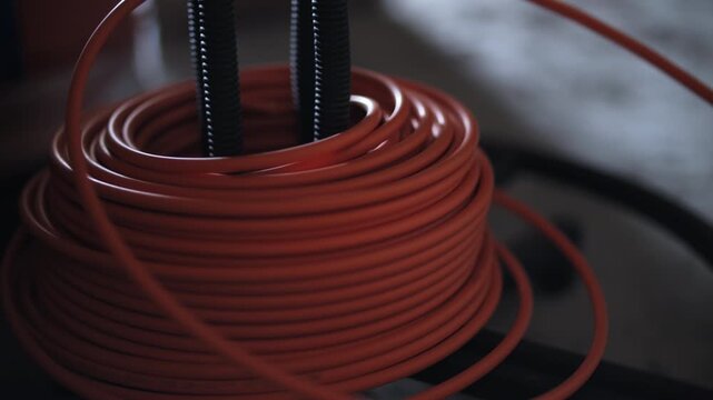 Coiled network cable on industrial spool