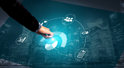 A project management dashboard displaying key performance indicators. The data visualization shows business intelligence metrics for workflow, team performance, and financial growth. Fermion