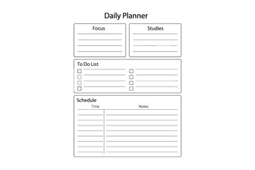 Minimalist daily planner template with focus, studies, and to-do sections