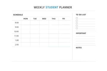 Minimalist weekly student planner template with schedule and to-do list