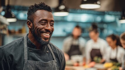 Obraz premium Smiling Chef in Professional Kitchen