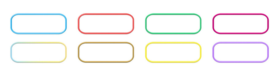 Set of realistic 3D buttons and frame borders for web design, apps, games and interface layouts. Modern UI elements collection