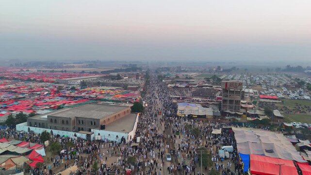 Aerial Landscape Showing Vast Tents and Crowds at Raiwind Tablighi Ijtema 2025, Lahore, Pakistan &ndash; November 8, 2025