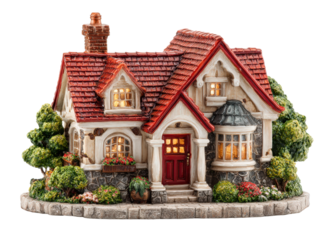 Detailed Ornamental Cottage with Red Roof and Stone Walls