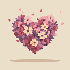 Heart made of flowers floating in soft light pastel illustration symbolizing romance and natural beauty