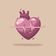Stylized pink heart with heartbeat line symbolizing love health and cardiology concept in soft pastel vector style