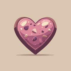 Heart shaped chocolate candy with nut pieces in soft pastel vector style