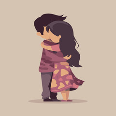 Cute illustration of a couple hugging gently showing warmth affection and emotional closeness