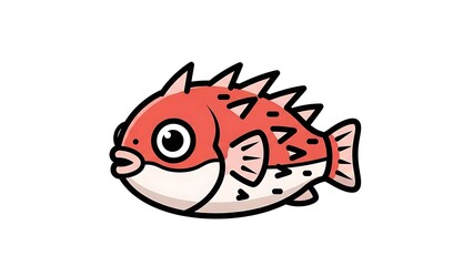 Cartoon Puffer Fish Illustration Isolated White.