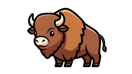 Obraz premium Cartoon Bison Illustration with White Background.