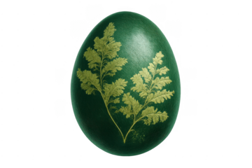 Green easter egg with golden fern botanical pattern