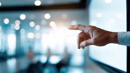 Hand touching an interactive screen