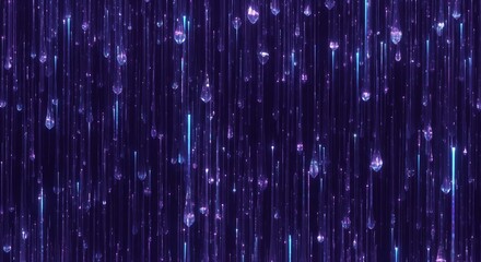 Futuristic purple digital rain with vertical light streaks and glowing particles on dark background