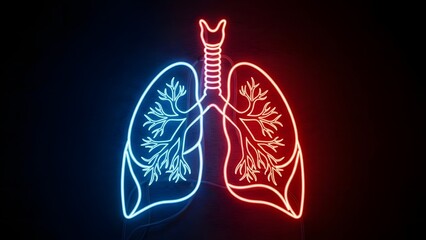 Neon lit human lungs with trachea