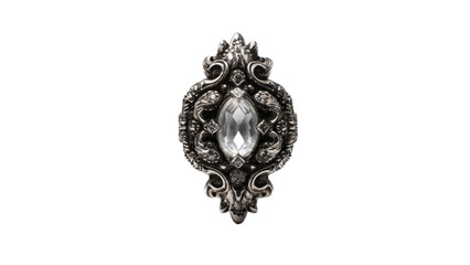 Ornate silver brooch with large crystal