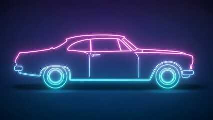 Neon lit vintage car in pink and blue hues