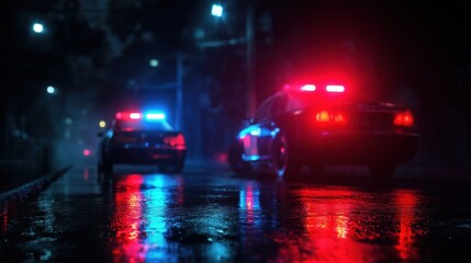 Police beacons illuminating night scene