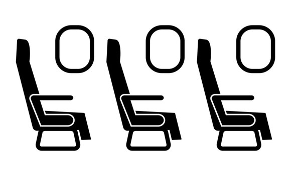 Monochrome icon illustration of airplane and bullet train seats