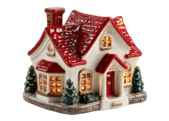 Decorative Ceramic Lighted House with Red Roof