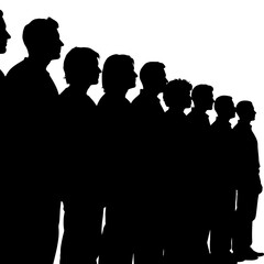 Obraz premium Silhouettes of men standing in a line facing right.