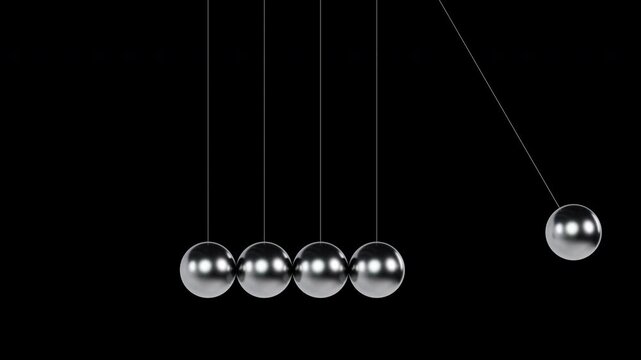 Silver Chrome Newton's Cradle Collision Loop - Classic Physics Animation